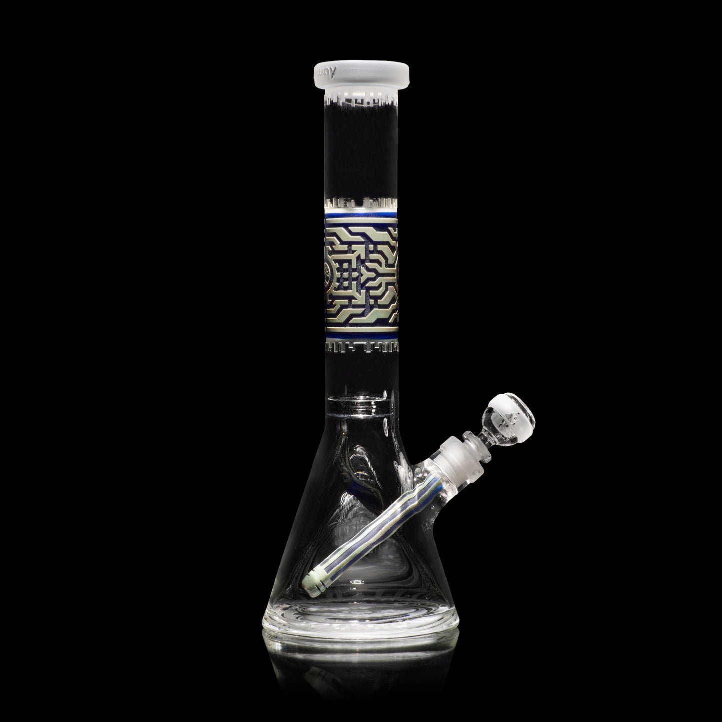 Telepathic 15″ Dark Blue + Silver Frit Beaker Bong