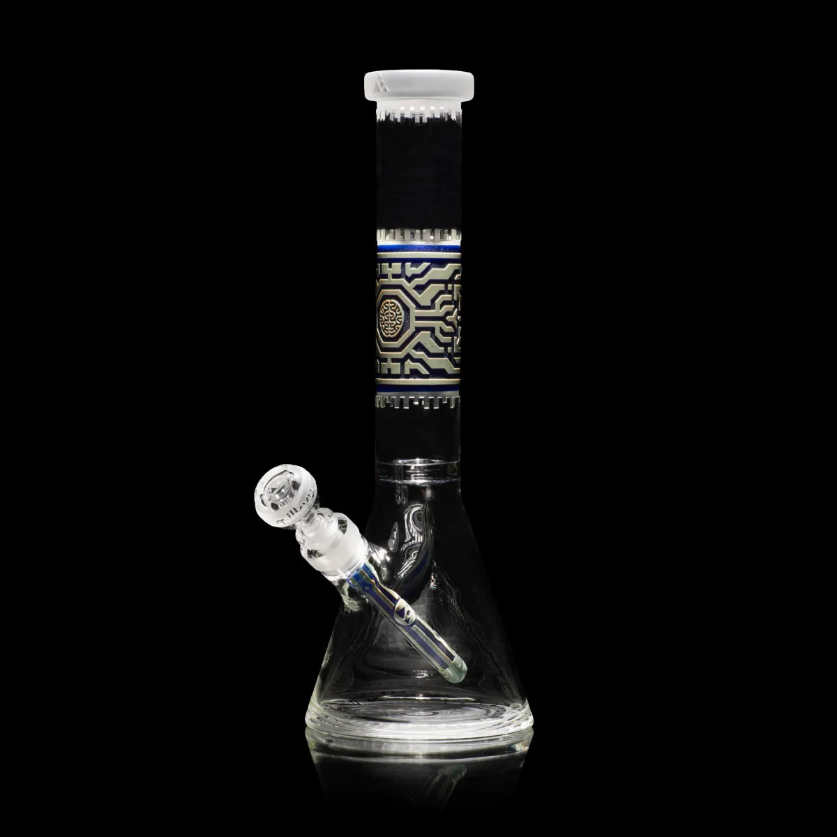 Telepathic 15″ Dark Blue + Silver Frit Beaker Bong